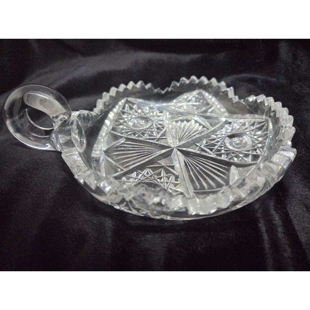 Antique American Brilliant Period Cut Glass Nappy Bowl with Handle